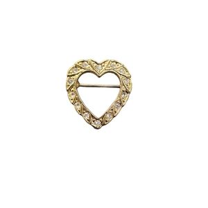 Vintage Heart Rhinestone Brooch Gold Tone Pin
